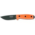 ESEE Knives Esee-3 Olive Drab Blade / Orange G10 Handle / Serrated Edge / Black Molded Sheath /w Clip Plate