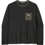 Patagonia Long-Sleeved Shop Sticker Pocket Responsibili-Tee Mens Black w/ Basin Green