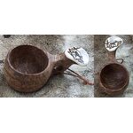 Wooden cup with bone and picture ヘラジカ