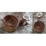 Wooden cup with bone and picture クマ