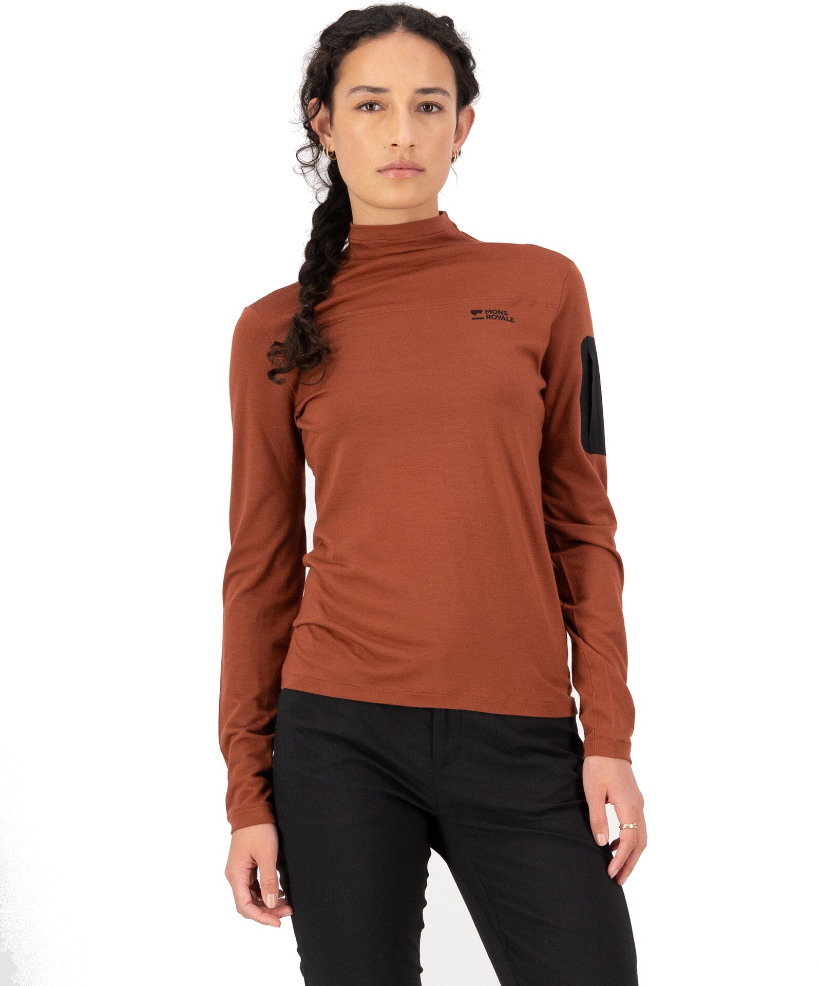 Mons Royale Diversion Merino Mock Neck Long Sleeve Womens Sienna
