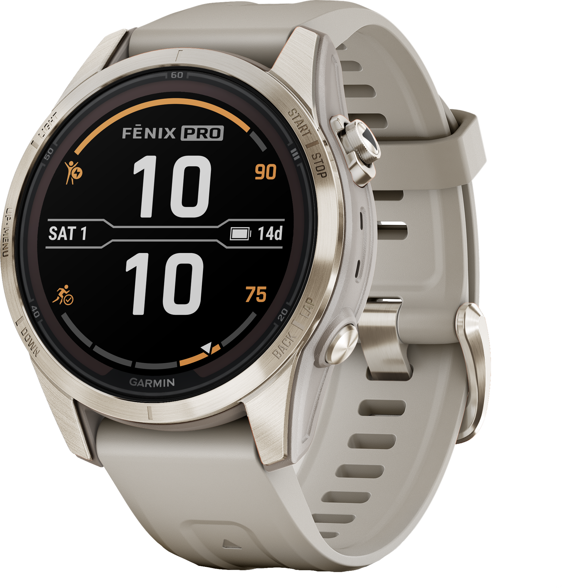 Garmin Fenix 7S Pro Sapphire Solar Cream Gold SS w/ Fr. Gray Band