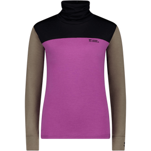 Mons Royale Yotei BF High Neck Womens, Purple Bolt / Walnut / Black, S
