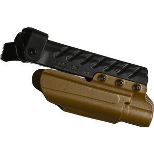G-Code SOC Light Bearing Holster, Coyote, Brushed Aluminium RTI Hanger, Glock 19 with Surefire X-300B, Left