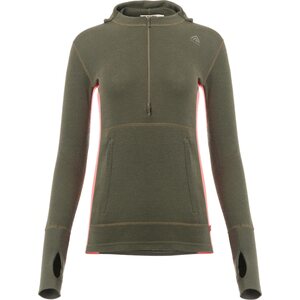Aclima WarmWool Hood Sweater w/Zip Womens, Olive Night / Spiced Coral, XS