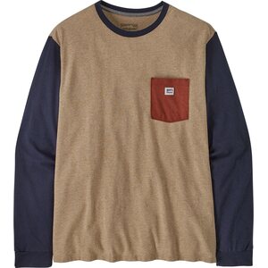 Patagonia Long-Sleeved Shop Sticker Pocket Responsibili-Tee Unisex, Grayling Brown, S