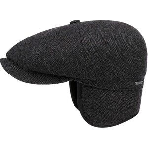 Stetson Hatteras Wool Herringbone EarFlaps, Dark Grey, 57