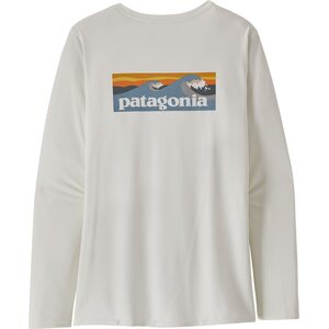 Patagonia Long-Sleeved Cap Cool Daily Graphic Shirt - Waters Womens, Boardshort Logo Light Plume Grey: White, XL