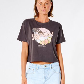 Rip Curl On The Coast Crop Tee Womens, Washed Black, L