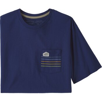 Patagonia Line Logo Ridge Stripe Organic Pocket T-Shirt Mens, Sound Blue, S