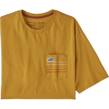 Patagonia Line Logo Ridge Stripe Organic Pocket T-Shirt Mens, Cabin Gold, XL