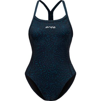 Orca Core One Piece Thin Strap Swimsuit Womens, Dark Blue Diploria, M