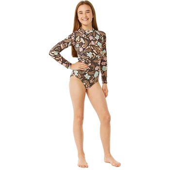 Rip Curl Tropics Long Sleeve Surf Suit Girls, Washed Black, 12