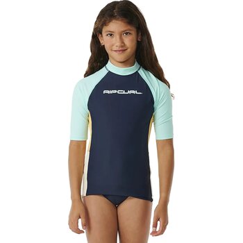 Rip Curl Block Party Short Sleeve Rash Vest Girls, Navy (2024), 8