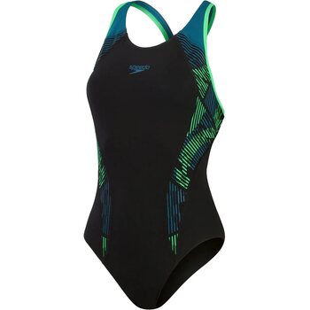 Speedo Placement Laneback Womens, Black / Dark Teal / Harlequin Green, 42 (EUR 46)