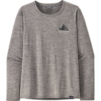 Patagonia Long-Sleeved Cap Cool Daily Graphic Shirt - Lands Womens, Chouinard Crest: Feather Grey, L