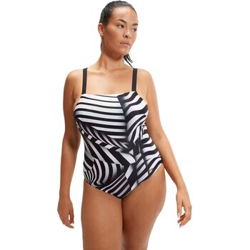 Speedo Shaping Square Neck Printed 1 Piece (Amber Glow), Black / White, UK 16 / 38"