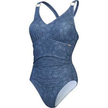 Speedo Shaping Printed V Neck 1 Piece Womens, Spruce Blue / Washed Blue, 34
