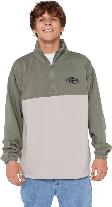 Rip Curl Heritage Oval 1/4 Zip Crew Mens Cactus Green