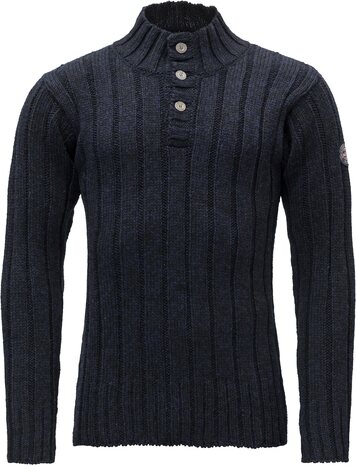 Devold Nansen Wool Button Neck Mens Dark Blue Melange