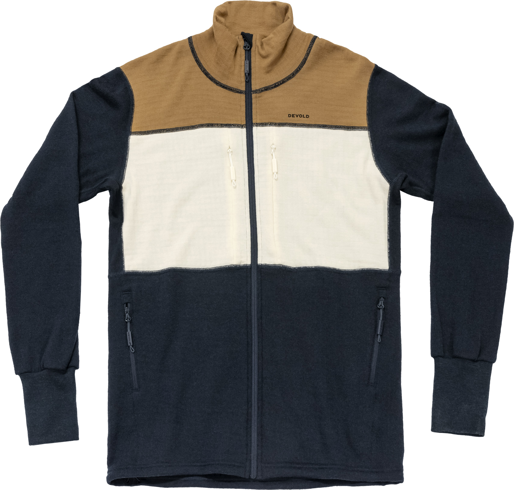 Devold Egga Grid Merino Jacket Mens Wheat/Raw White/Ink