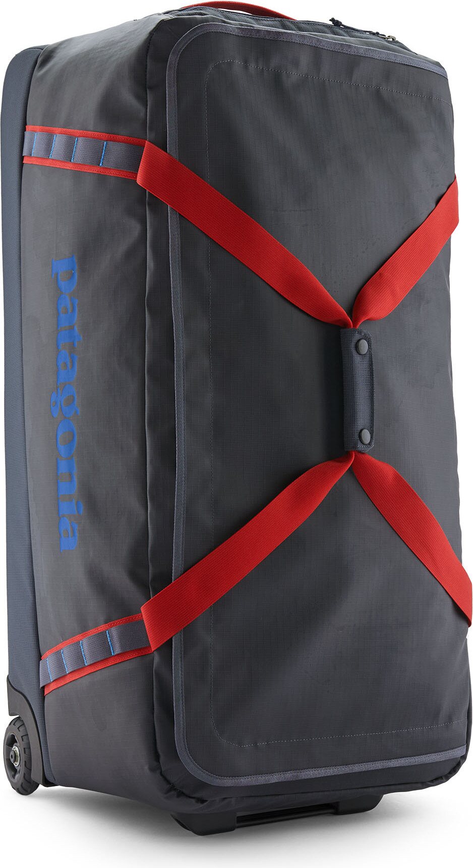 Patagonia Black Hole Wheeled Duffel 100L Smolder Blue w/ Amanita Red