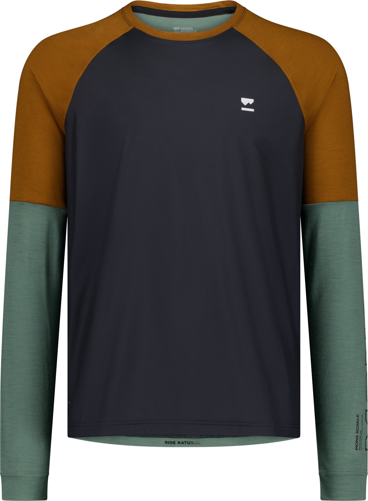 Mons Royale Tarn Merino Bike Wind Jersey Mens Cypress / Caramel / Black