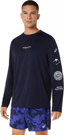 Asics Fujitrail Logo Long Sleeve Top Mens Midnight / Cobalt Burst / Cool Grey