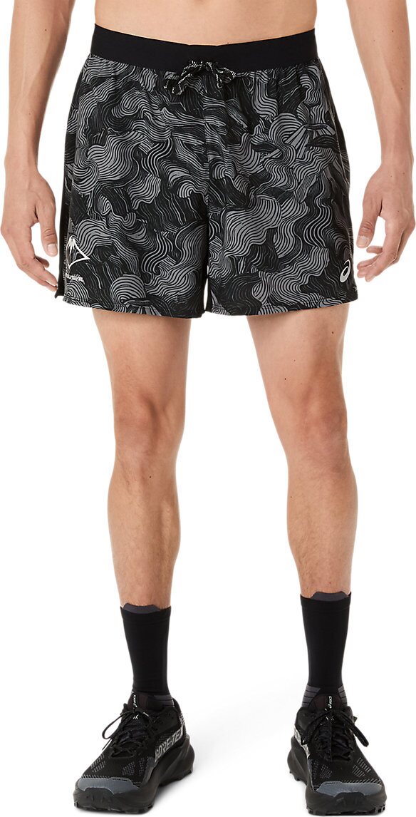 Asics Fujitrail All Over Print 5" Short Mens Performance Black / Carbon / Cream