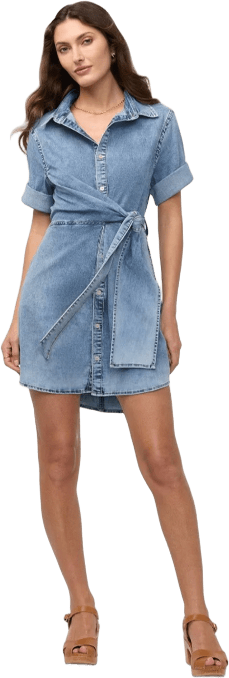 Duer Performance Denim Lite Wrap Shirt Dress Womens Light Stone