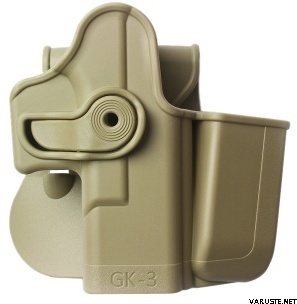 IMI Defense Polymer Retention Holster with Integrated Magazine Pouch for Glock 17/19/22/23/28/31/32/36 Gen 4 Compatible Desert Tan