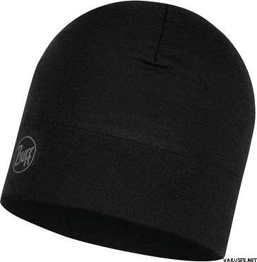 Buff Midweight Merino Wool Hat Solid Black