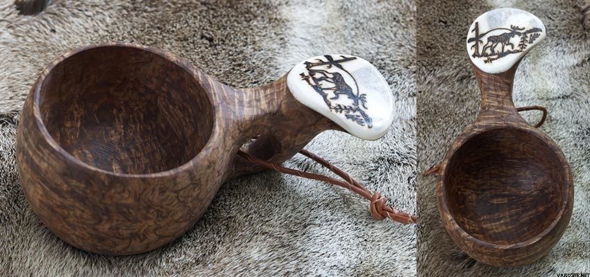 Wooden cup with bone and picture Elg