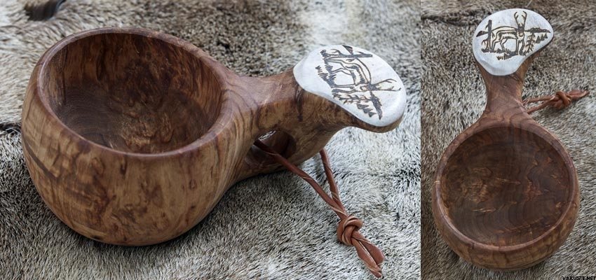 Wooden cup with bone and picture Reindeer