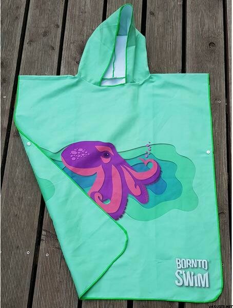 BornToSwim Changing Robe Poncho Towel With Hood Kids Green Octopus