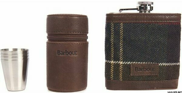 Barbour Tartan Hip Flask and Cups in Gift Box Set Classic
