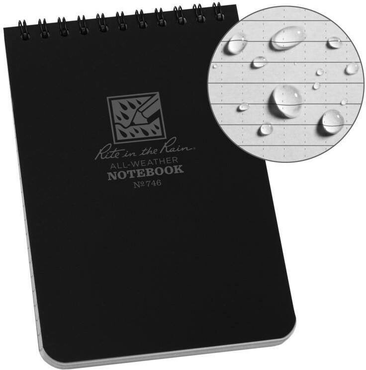 Rite in the Rain Top Spiral Notebook 4" x 6" Black 746