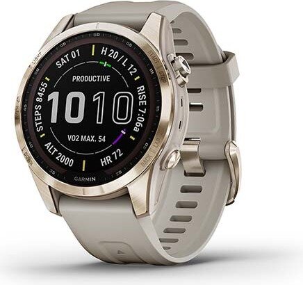 Garmin Fenix 7S Sapphire Solar Cream Gold Ti w/ Light Sand