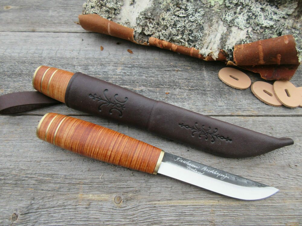 Kauhavan Puukkopaja Leather Grip Handle 703 Brown