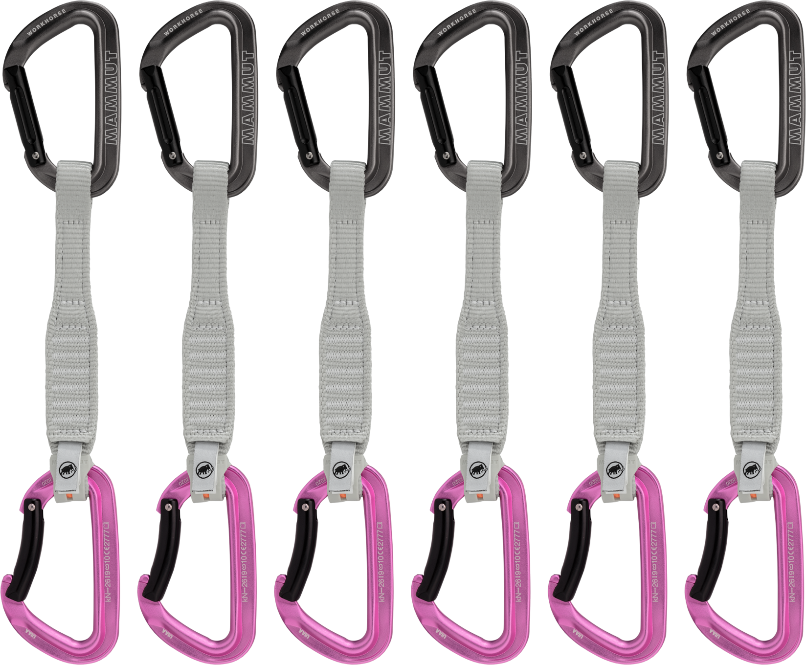 Mammut Workhorse Keylock 17 cm 6-pack Quickdraws Straight Gate/Bent Gate Key Lock Grey Pink