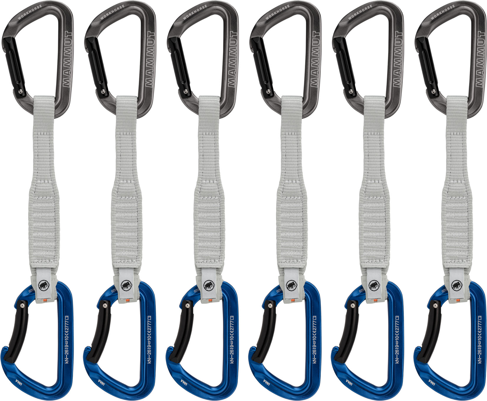 Mammut Workhorse Keylock 17 cm 6-pack Quickdraws Straight Gate/Bent Gate Key Lock Grey-Blue