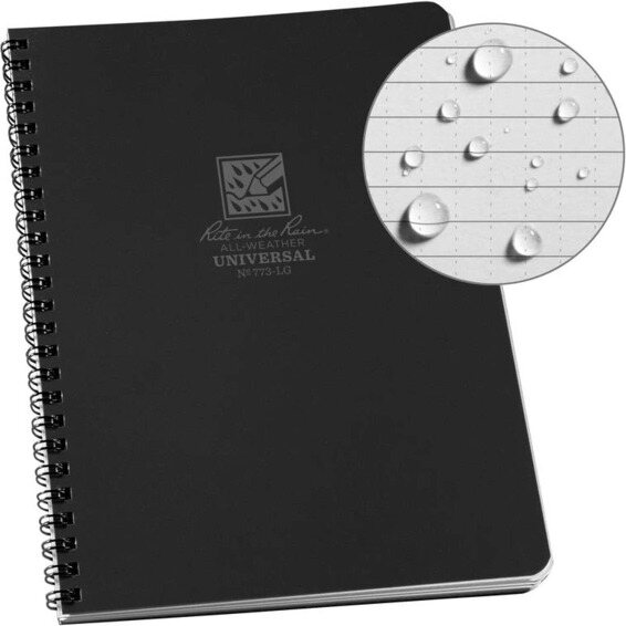 Rite in the Rain Side Spiral Notebook 17x22cm Black
