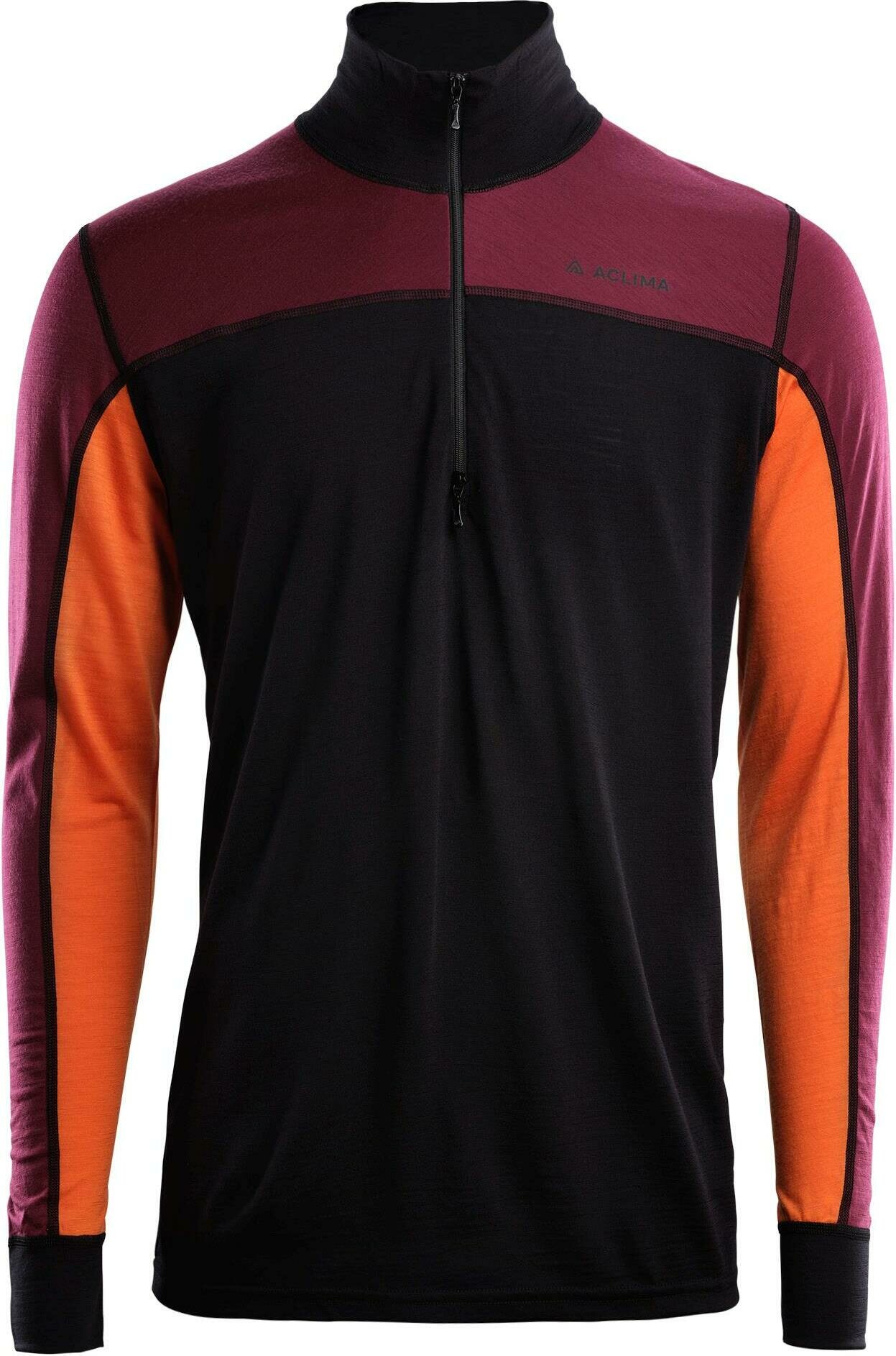 Aclima Lightwool Reinforced Mockneck Mens Jet Black / Zinfandel / Orange Tiger
