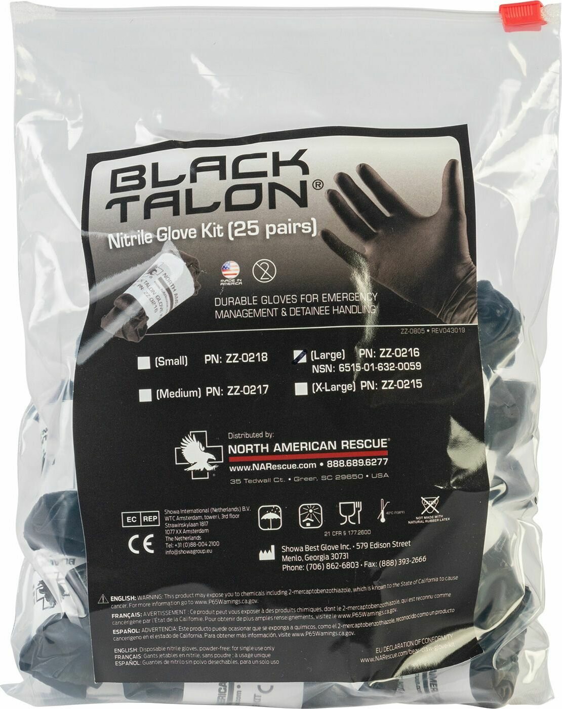 NAR Black talon gloves, 25 pairs Black