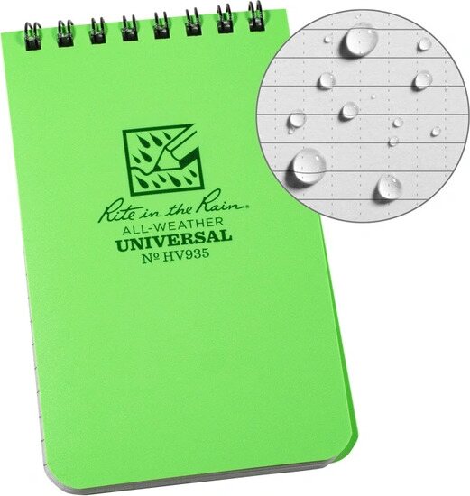Rite in the Rain Top Spiral Notebook 3" x 5" Hi-Vis Green
