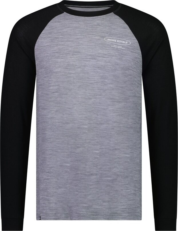 Mons Royale Icon Merino Raglan Long Sleeve Mens Grey Heather / Black