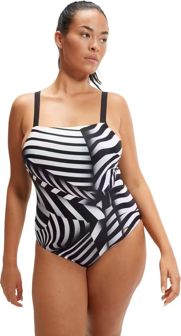 Speedo Shaping Square Neck Printed 1 Piece (Amber Glow) Black / White