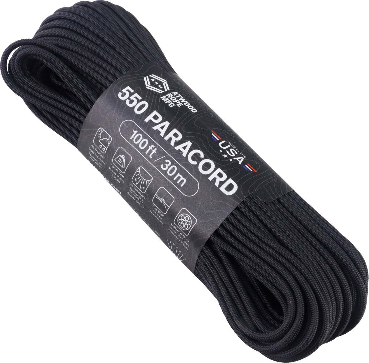 Atwood Rope 550 Paracord, 100ft (30m) Black