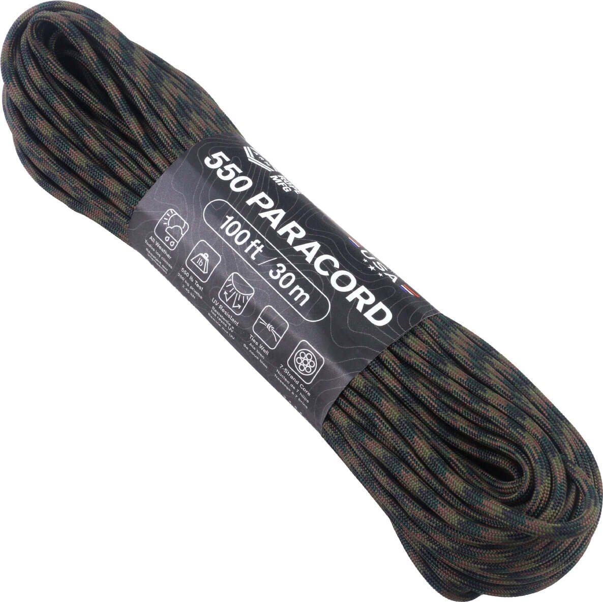Atwood Rope 550 Paracord, 100ft (30m) Woodland Camo