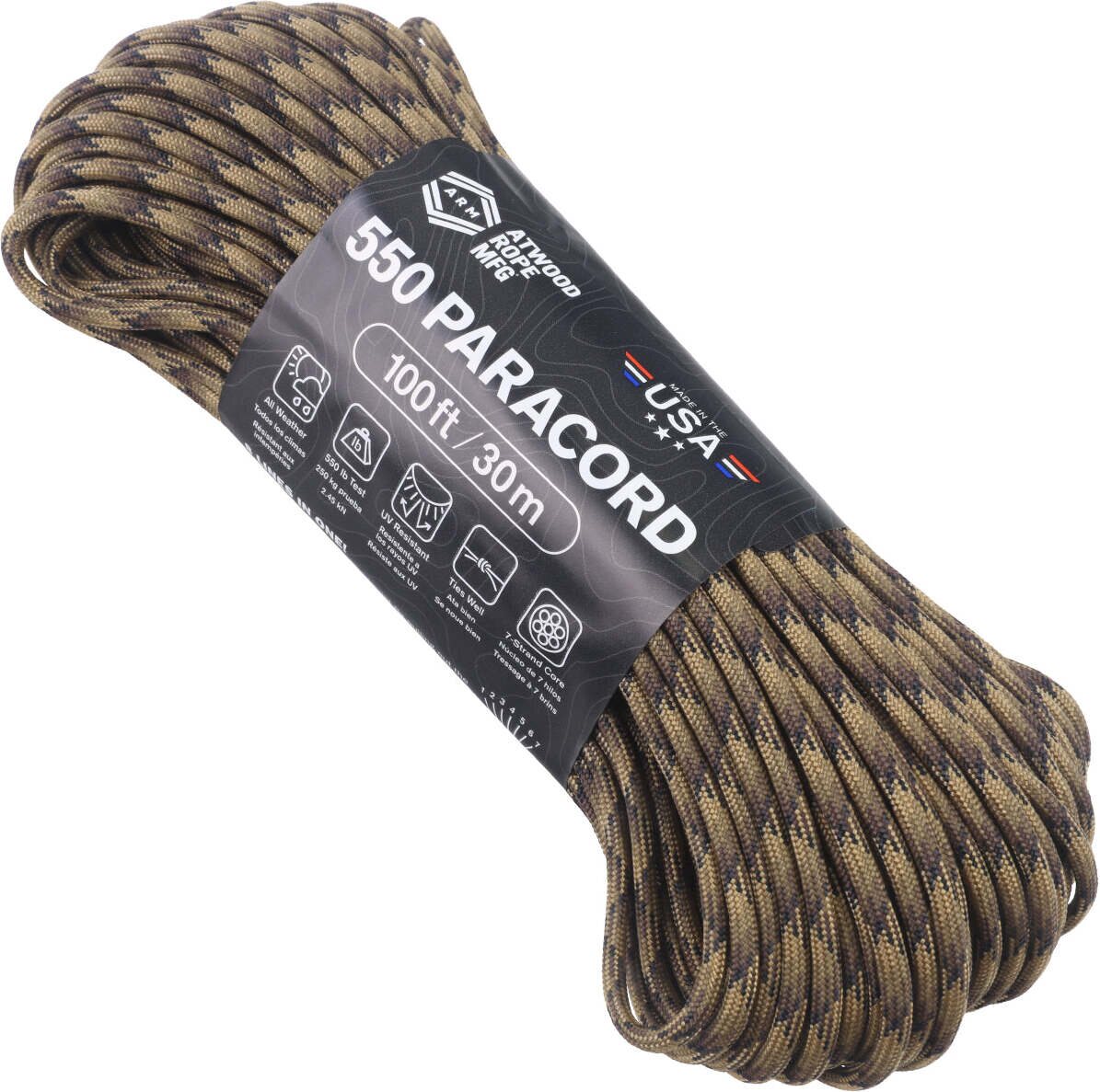 Atwood Rope 550 Paracord, 100ft (30m) FDE Camo